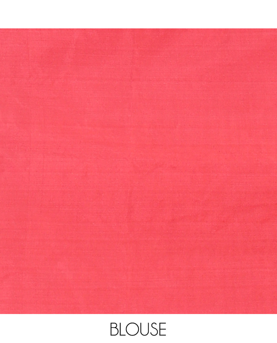 Pink Mushru Silk Saree, Embellished with Floral Zari Buttas on Its Body, Sparsely Sparkled Zari Border of Floral Creeper Designs, Intricately Woven Pallu of Floral Jaal Designs, and Paired with a Matching Blouse