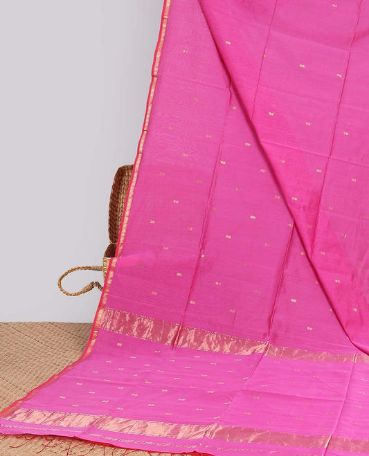 Pink floral motifs maheswari cotton saree with contrast zari border & floral motifs pallu