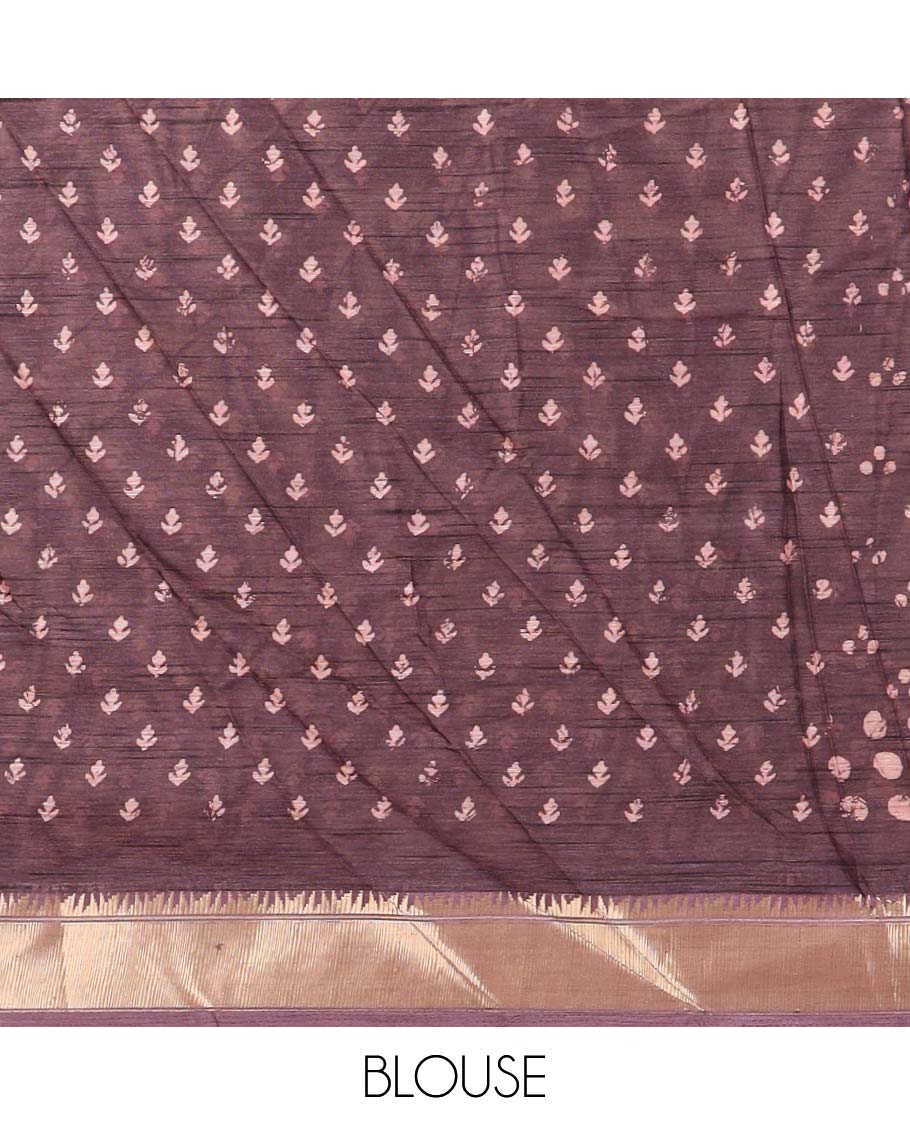 wine color all over batik printed semi-tussar saree with self zari jacquard border
