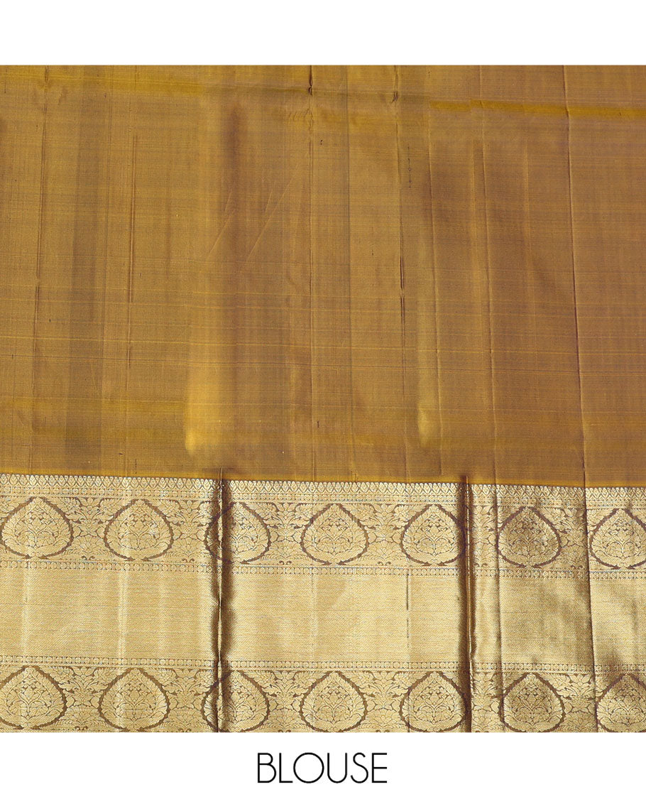 Violet Pure Silk Half-Saree, Finely Crafted with Zari Buttas on Its Skirt, Complemented by a Contrast Border Featuring Traditional Zari Designs, Comes with a Contrast Blouse and a Dhavani of Mayil-Chakram Enclosed Checks