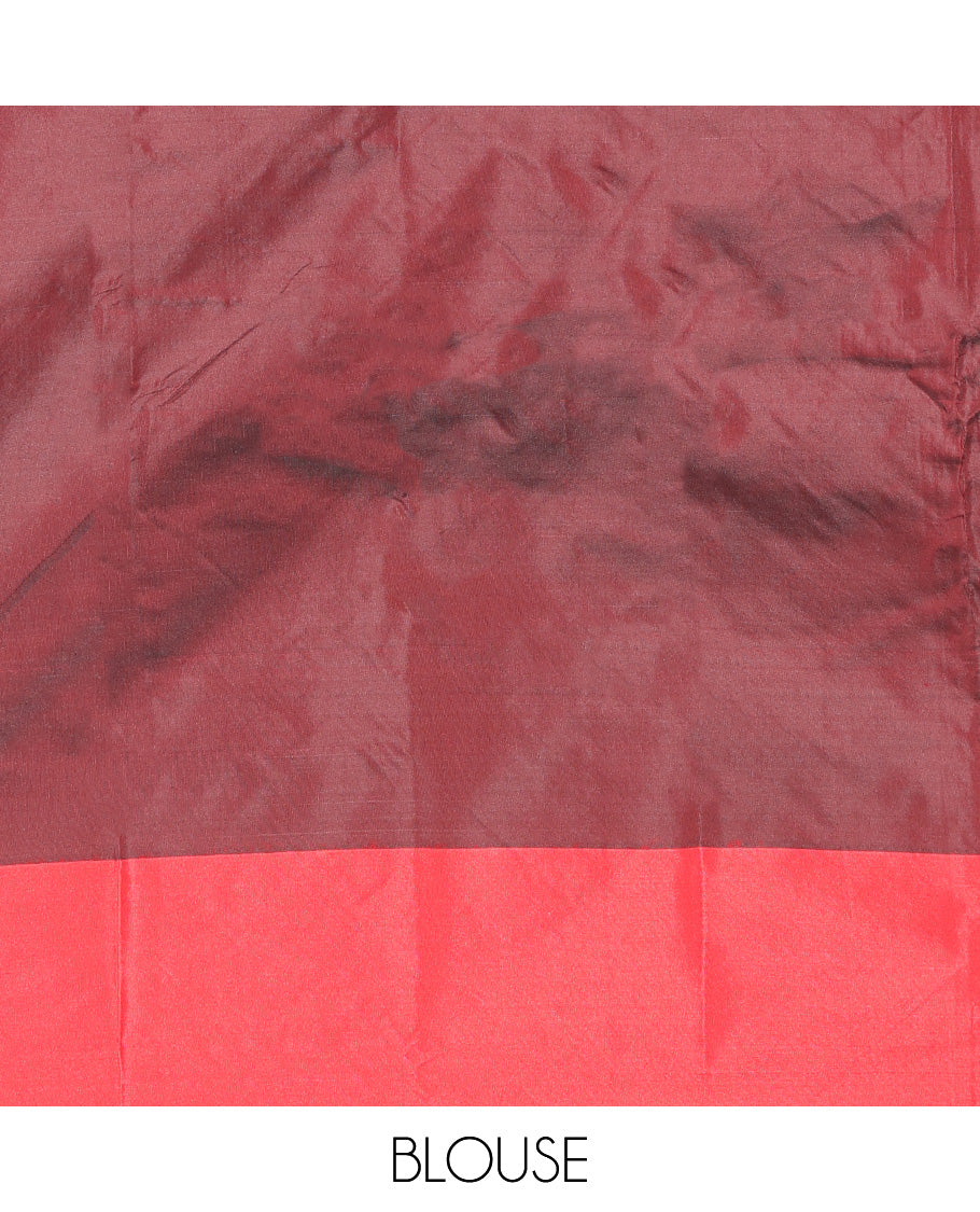 Maroon Aarani Silk Saree, Gleamed Up with Zari Checked Design All Over Its Body, Complemented by a Contrast Zari Striped Border, Zari Checked Design Pallu, and Paired with a Matching Blouse