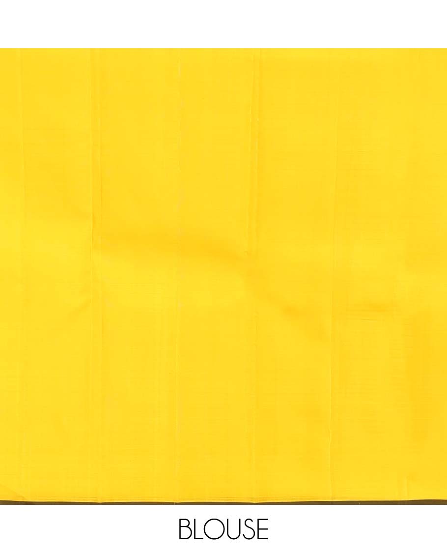 Yellow Kanchipuram Silk Saree, Crafted with Thread Buttas, a Self-Border of Manga, Ara Maadam, Kathir, Mayil Kann, Jaal Pallu, and a Matching Blouse