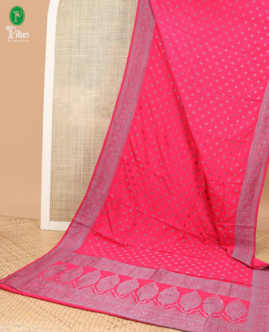 Rani pink zari small butta candy crush georgette saree with zari jacquard border & weaving rich pallu along with plain blouse