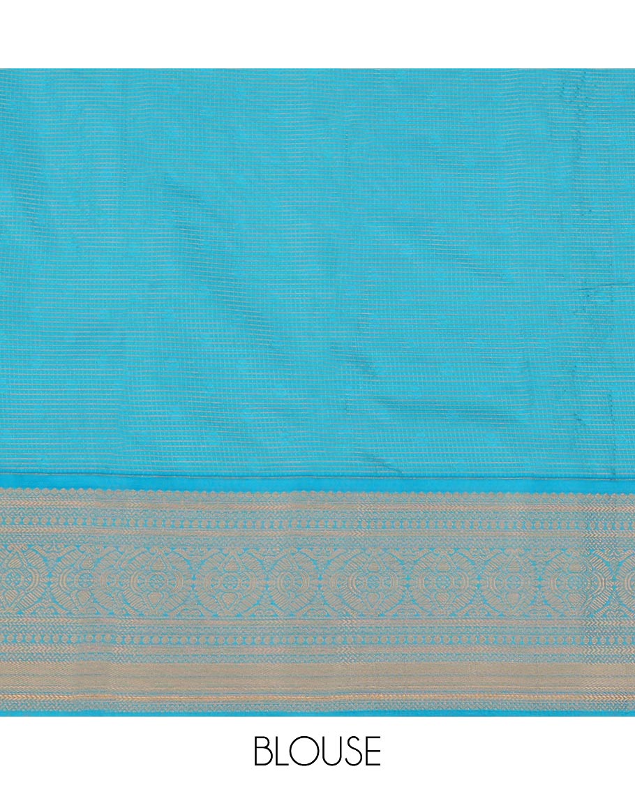 Red Art Silk Pavadai Material Set, Embellished with Zari Buttas and Checks Skirt, Complemented by a Contrast Traditional Zari Motifs Woven Border, and Paired with a Contrast Blouse