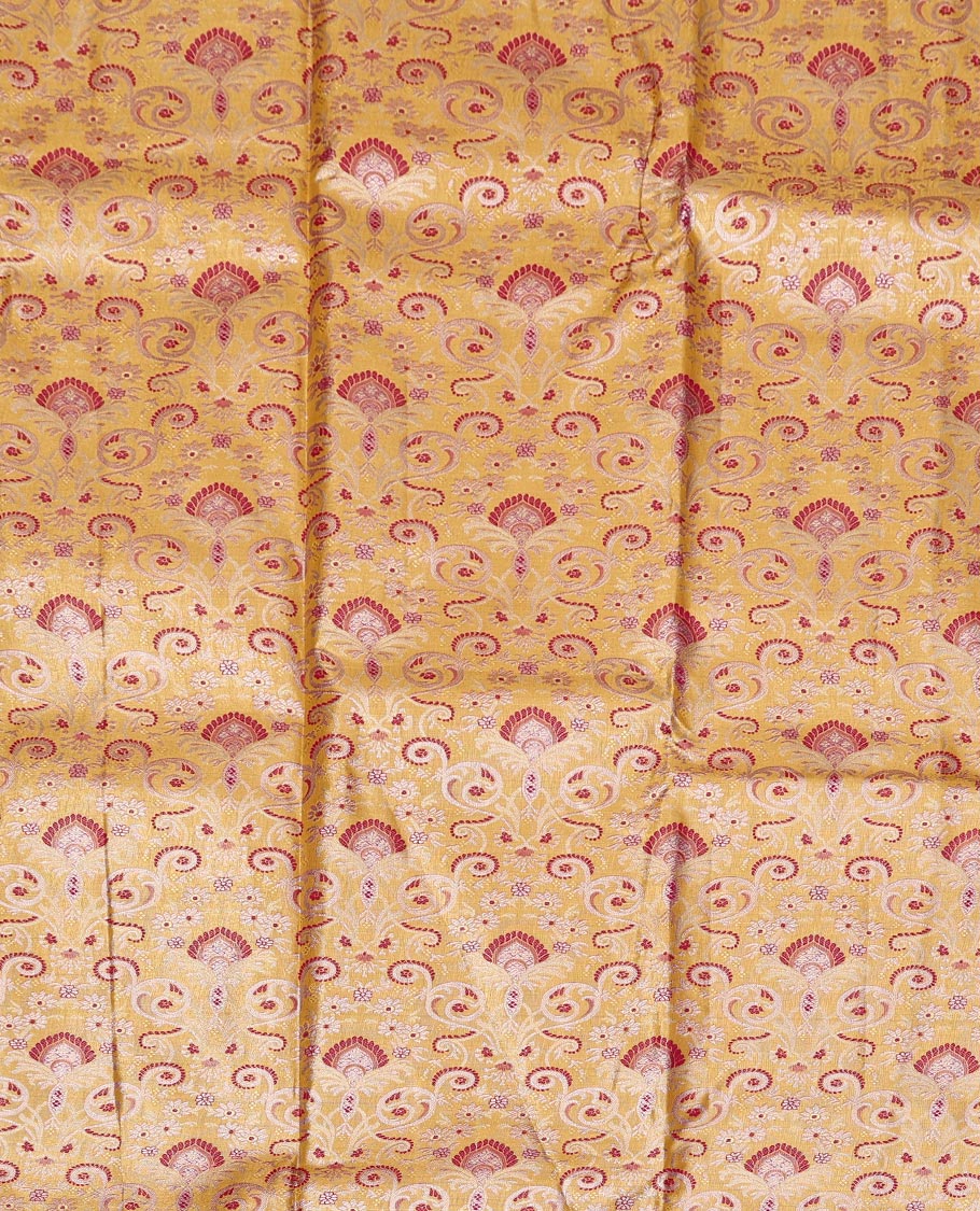 Yellow Art Silk Half-Saree, Embellished with Jacquard Design, Contrast Traditional Zari Border, Paired with a Contrast Jacquard Blouse, and an Intricate Dhavani