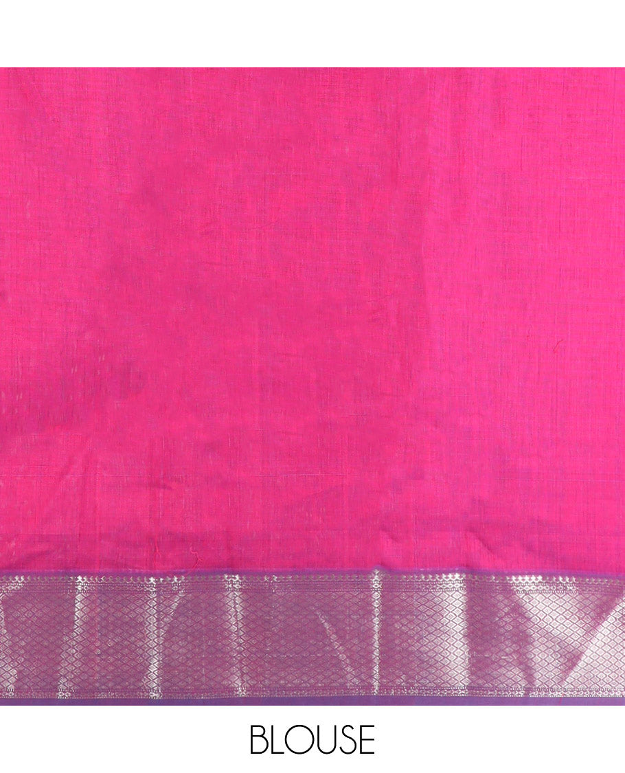 Red floral motifs maheshwari cotton saree with self zari design border & floral, striped design pallu