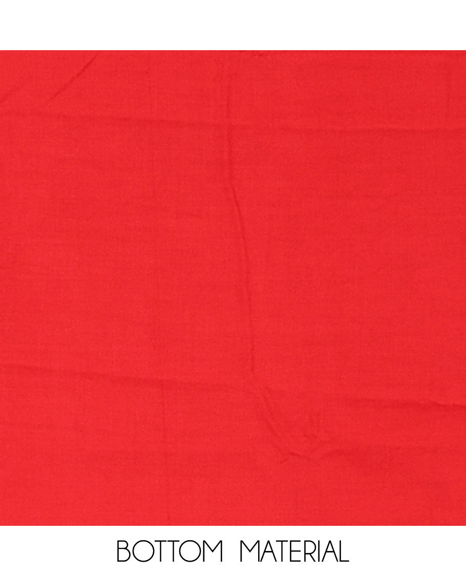 Red Material Chudidar Set Elevated with Phulkari-Style Floral Embroidery and Floral Print Rayon Top, Subtly Made Plain Rayon Bottom, and a Chiffon Georgette Dupatta of Floral Theme Designs