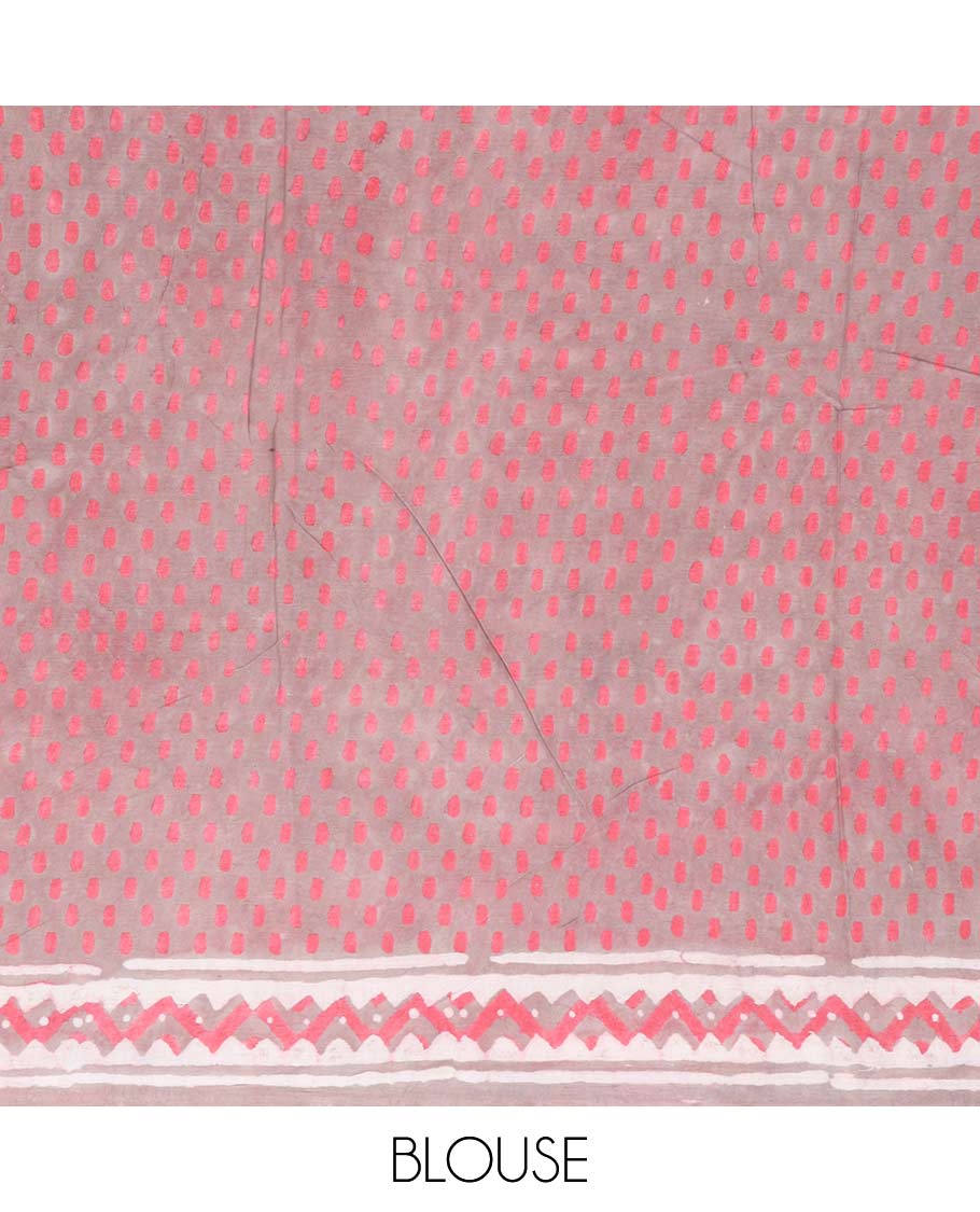 Red floral block design mul mul cotton saree with contrast intricate design & floral motifs pallu