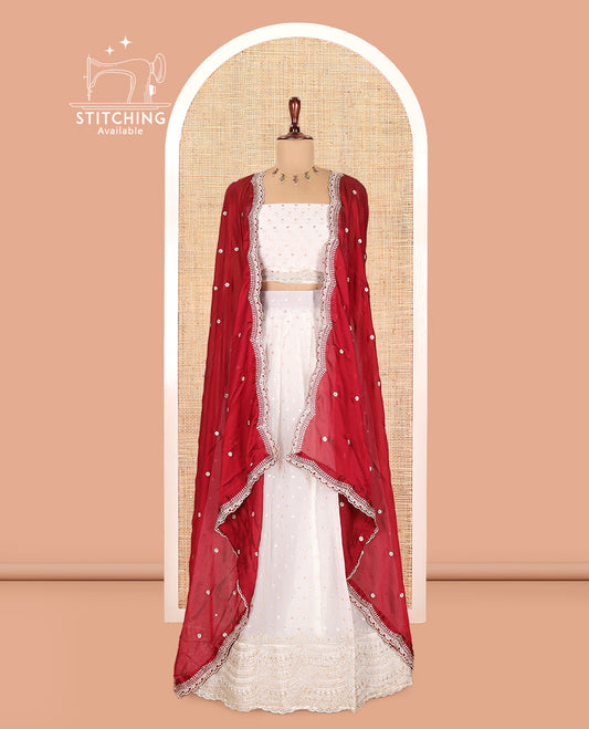 Milk White Moss Organza Half-Saree