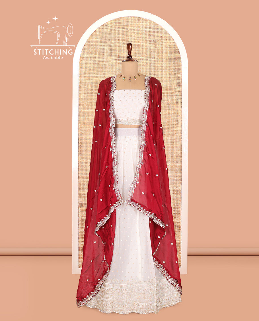 Milk White Moss Organza Half-Saree