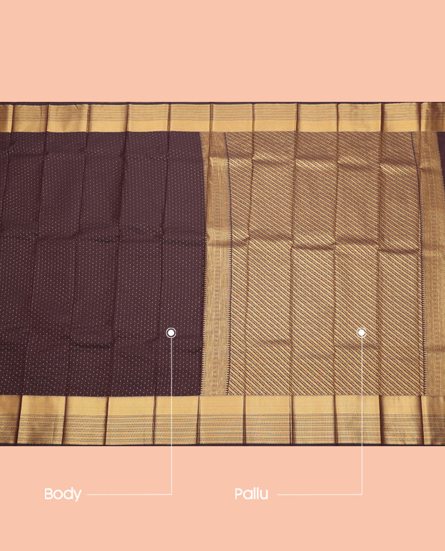 Coffee Brown Budget Silk Saree Features Zari Buttas, Getti Zari Border, Grand Pallu, a Matching Blouse