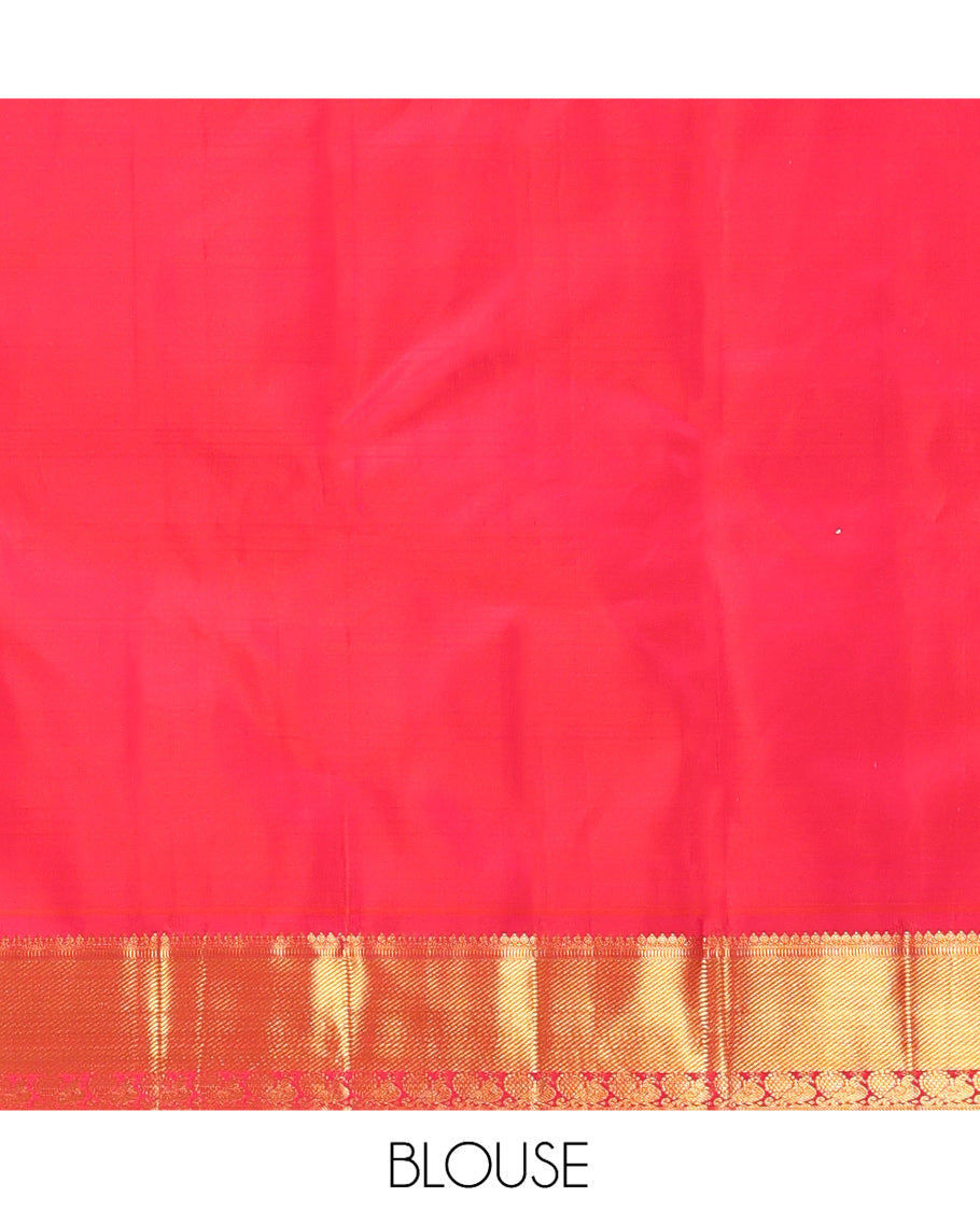 Multi-Color Burberry-Style Checked Kanchipuram Silk Saree, Contrast Border of Thilakam Mokku, Muthu, and Mayil Design, Ara Maadam Pallu, and a Contrast Blouse
