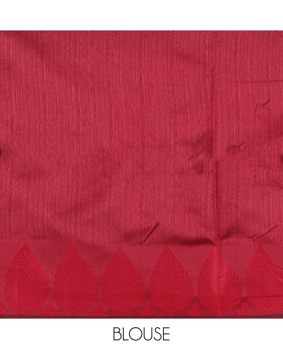 Green plain jute cotton saree , contrast leaf thread butta border & lining seer pallu with tussels