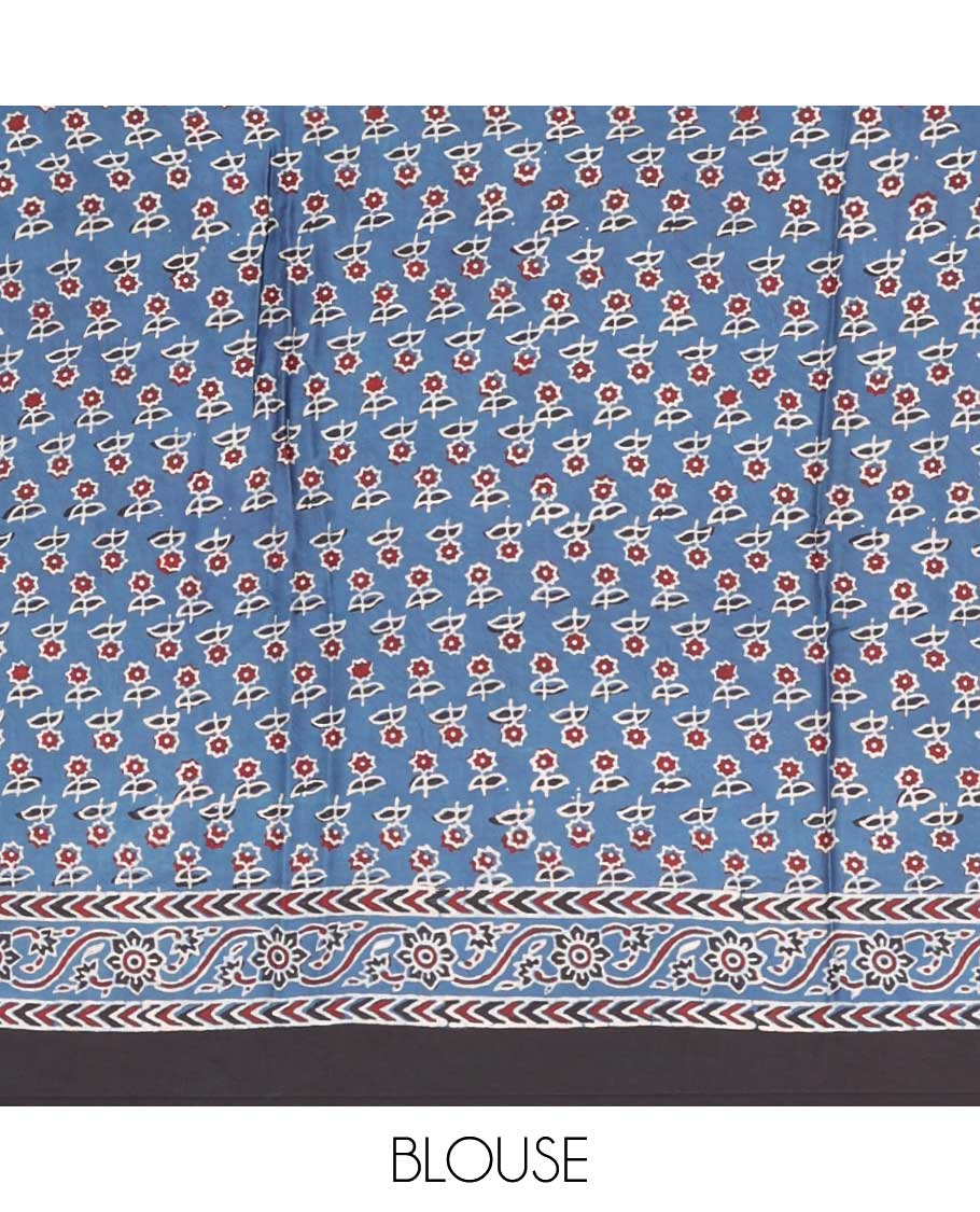 Blue floral design modal silk saree with contrast border & floral design pallu