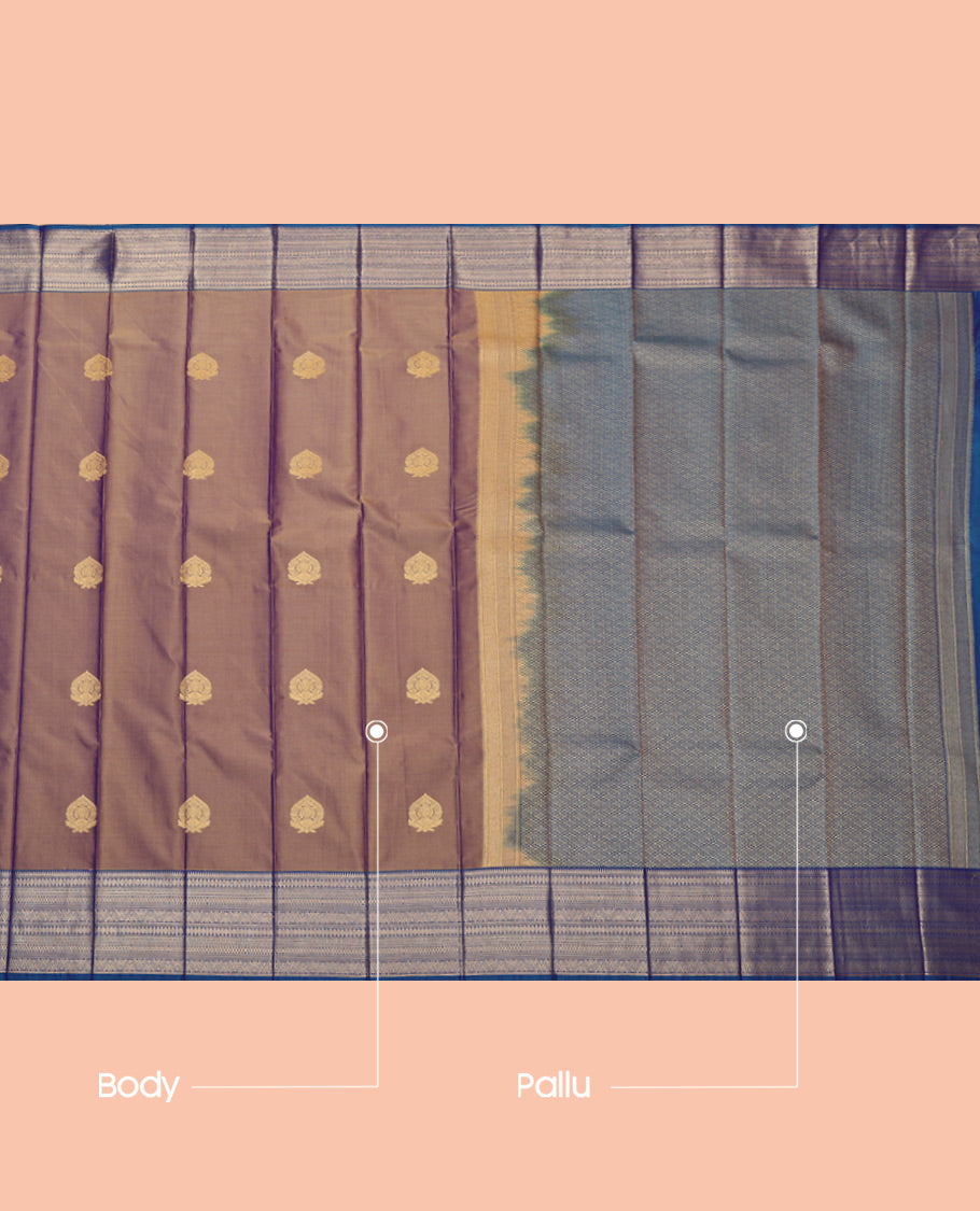 Brown Budget Silk Saree, Finely Crafted with Zari Buttas, Complemented by a Contrast Traditional Zari Border, Jaal Pallu, and Contrast Blouse