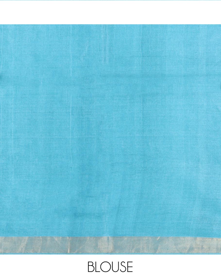 Blue Tussar Silk Saree, Subtly Woven with Multi-Color Diamond Buttas All Over Its Body, Subtle Bavanji Border, Pallu Depicts Animal and Geometric Designs, and Paired with a Matching Blouse
