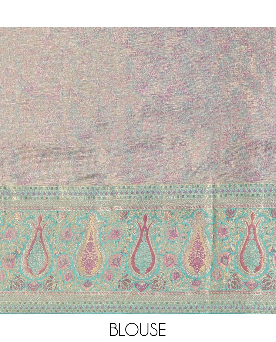 Pink Kanchipuram Tissue Silk Saree, Accentuated with Jacquard Designs on Its Body,  Complemented by a Contrast Meenakari Border, Intricately Designed Meenakari Pallu, and Paired with a Contrast Blouse