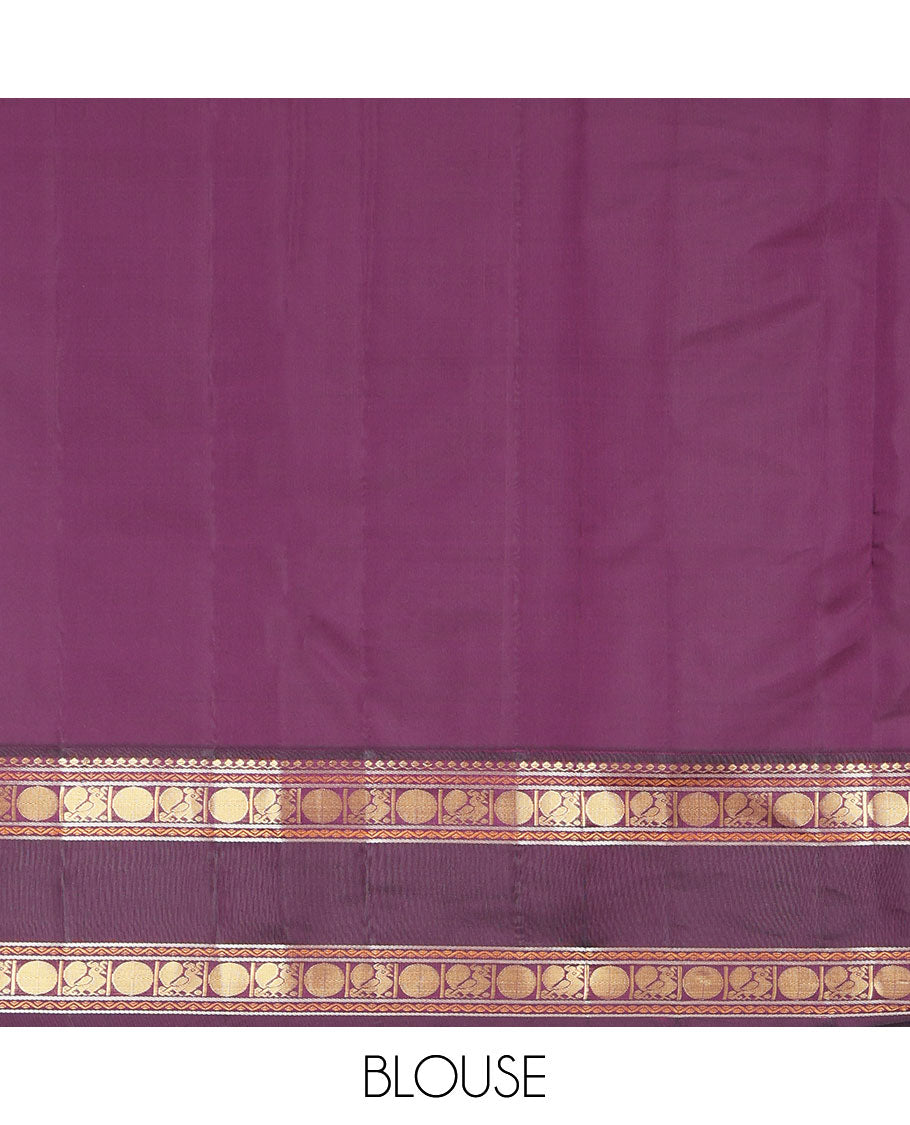 Red Vasundhara Lite Silk Mix Saree, Elevated with Zari Buttas, a Contrast Rettai Pettu Border of Salngai, Neli, Mayil, and Poun Design, Intricate Pallu, and a Contrast Blouse