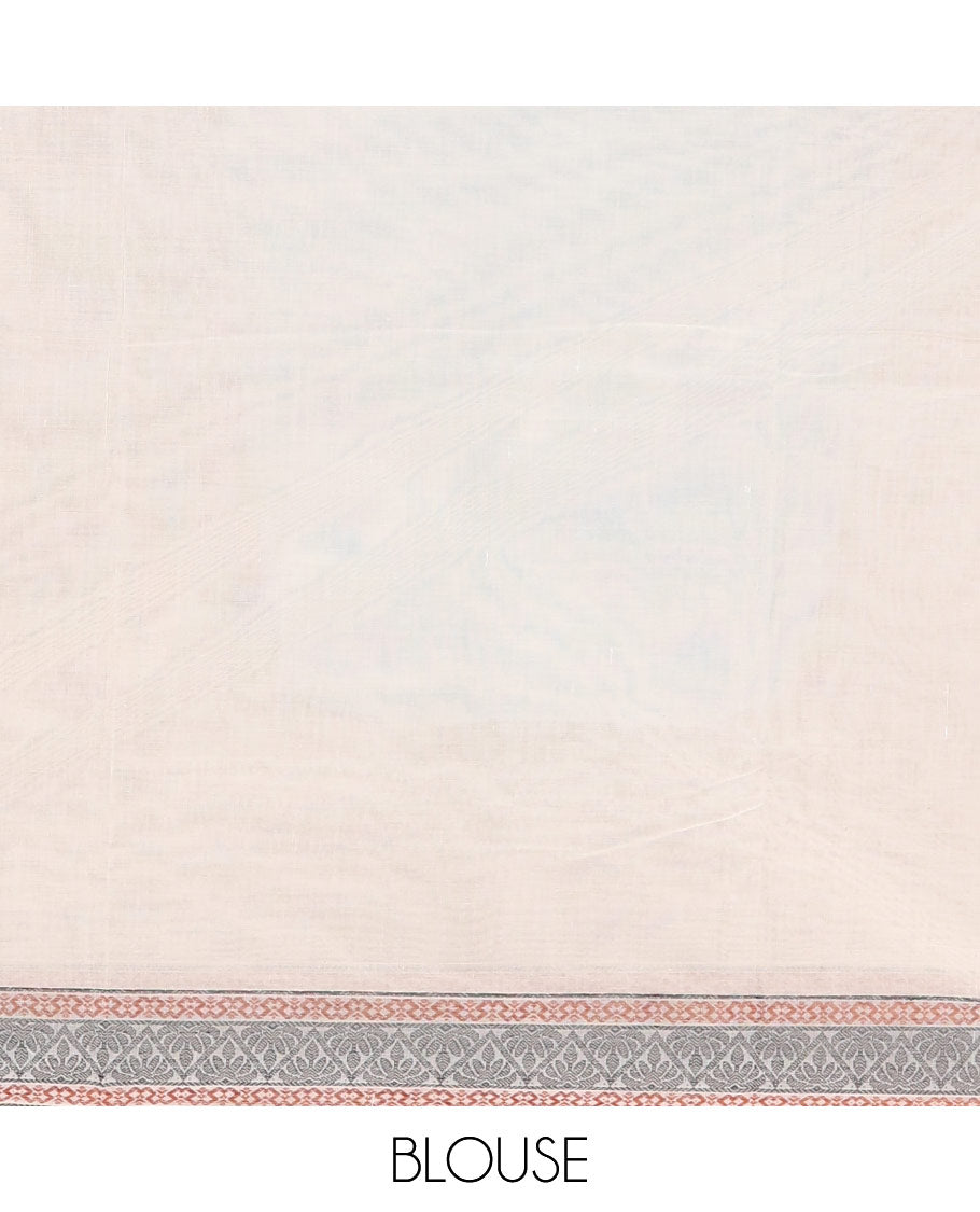 Pink striped and polka thread dotted woven nagama cotton saree , traditional thread border, pallu of floral and leaf design, and plain blouse