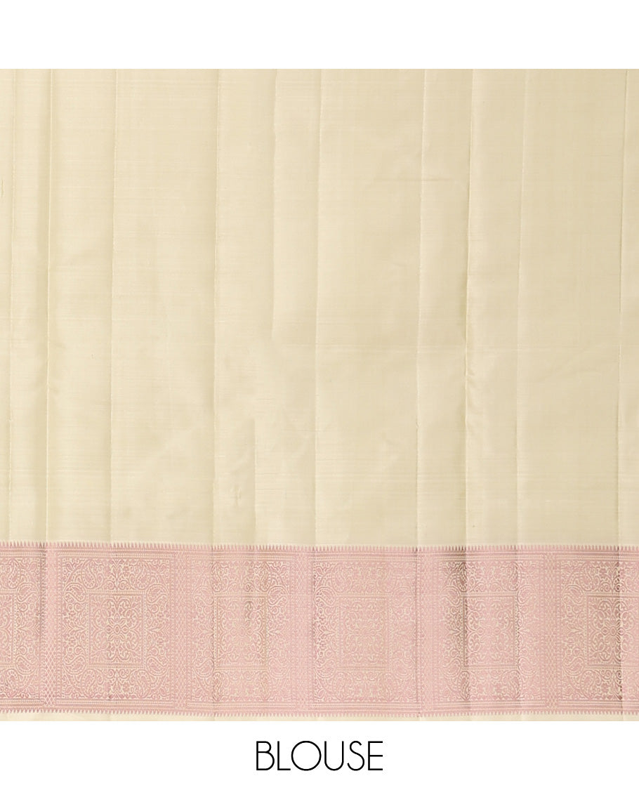 Green Mayil-Chakra Buttas Kanchipuram Silk Saree, a Contrast Border, Jaal Pallu, Matching Blouse