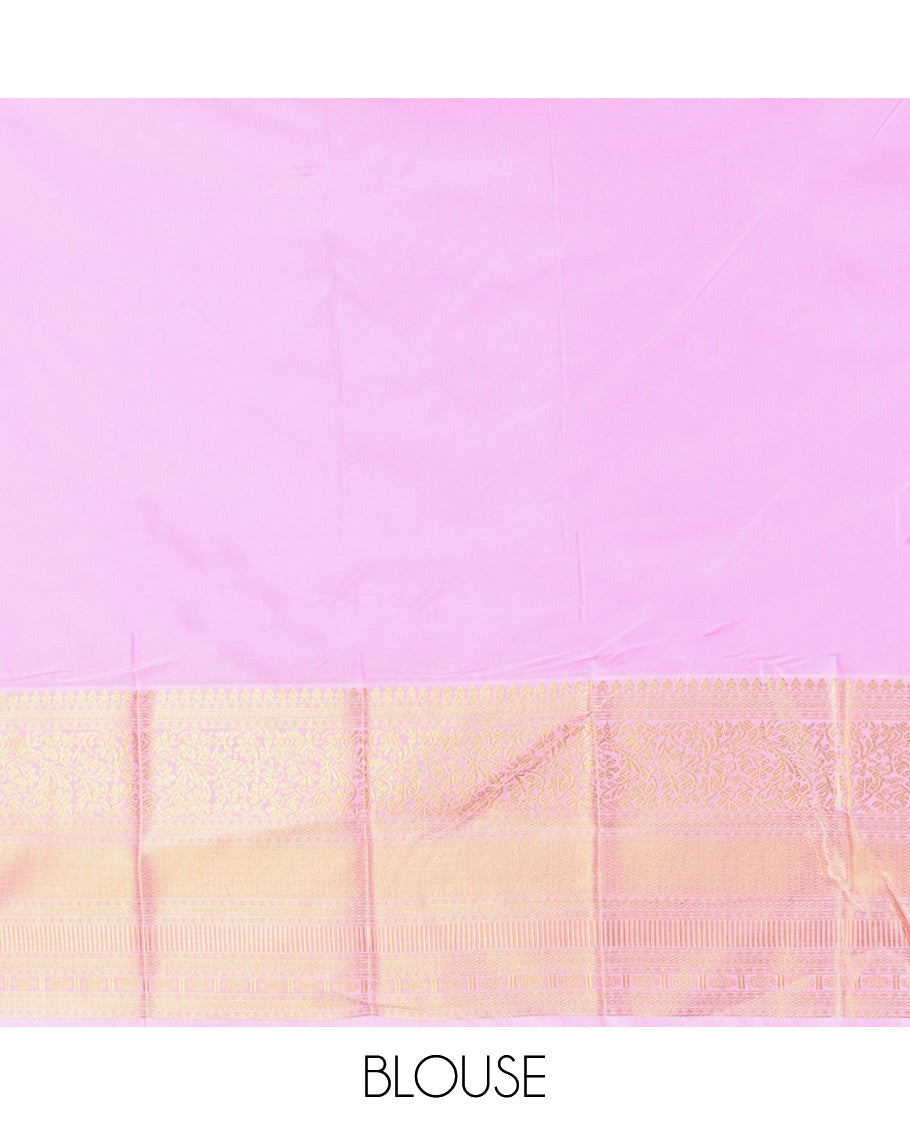 Green-Pink Zari Buttas Budget Silk Saree, Contrast Traditional Zari Border, Grand Pallu, a Contrast Blouse