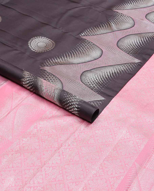 Black buttas kancheepuram silk saree with self abstract design border & intricate zari design pallu