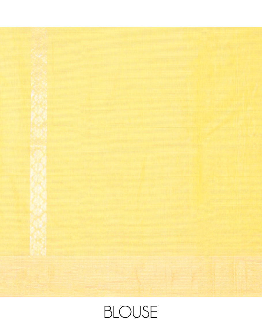 Yellow Silk Cotton Saree, Sparsely Woven with Buttas, a Subtle Zari Border, Grand Jaal Pallu, and a Matching Blouse