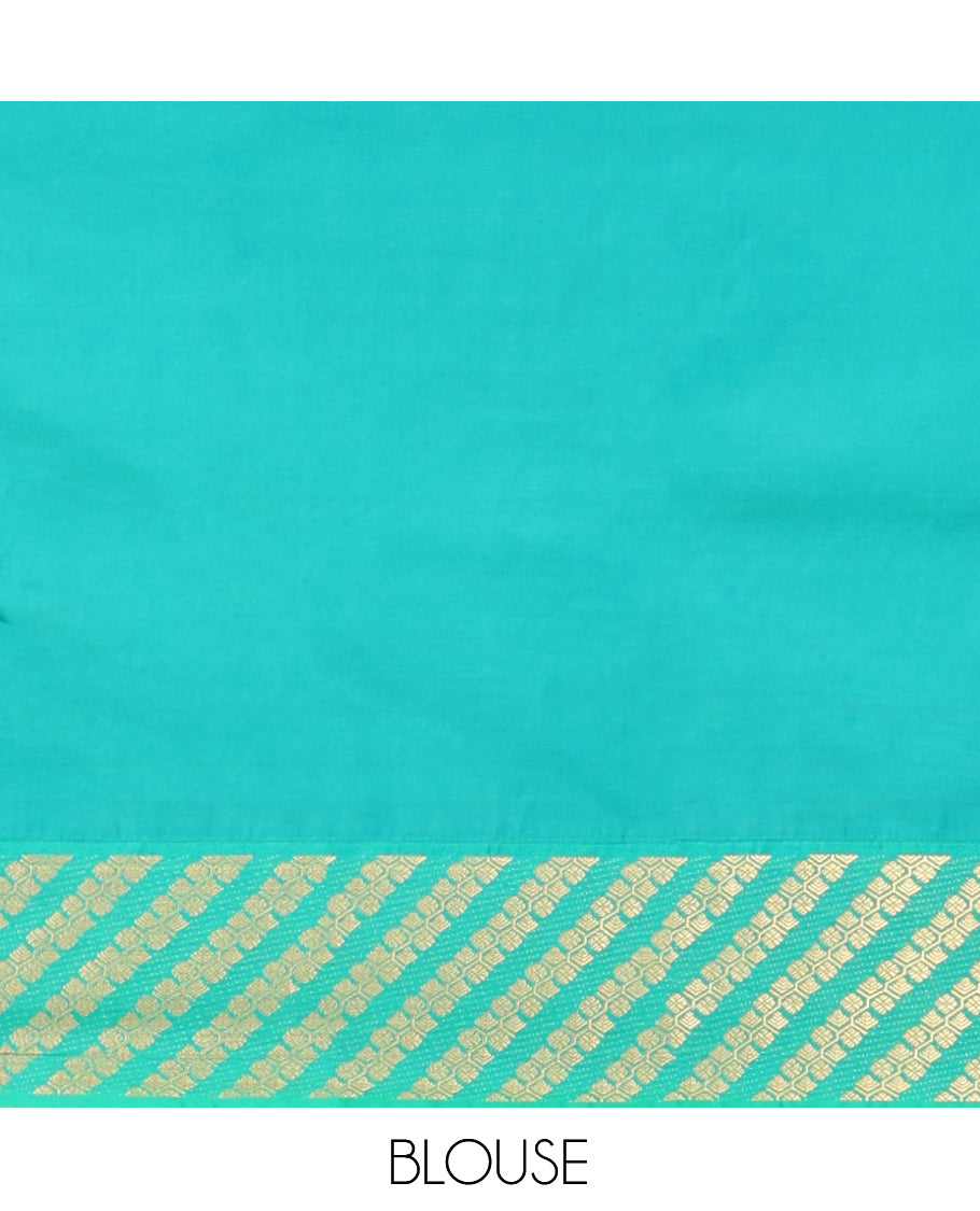 Green Budget Silk Saree, Elevated with Zari Checks, Complemented by Contrast Floral Creeper Border, Intricately Designed Pallu, and a Contrast Blouse