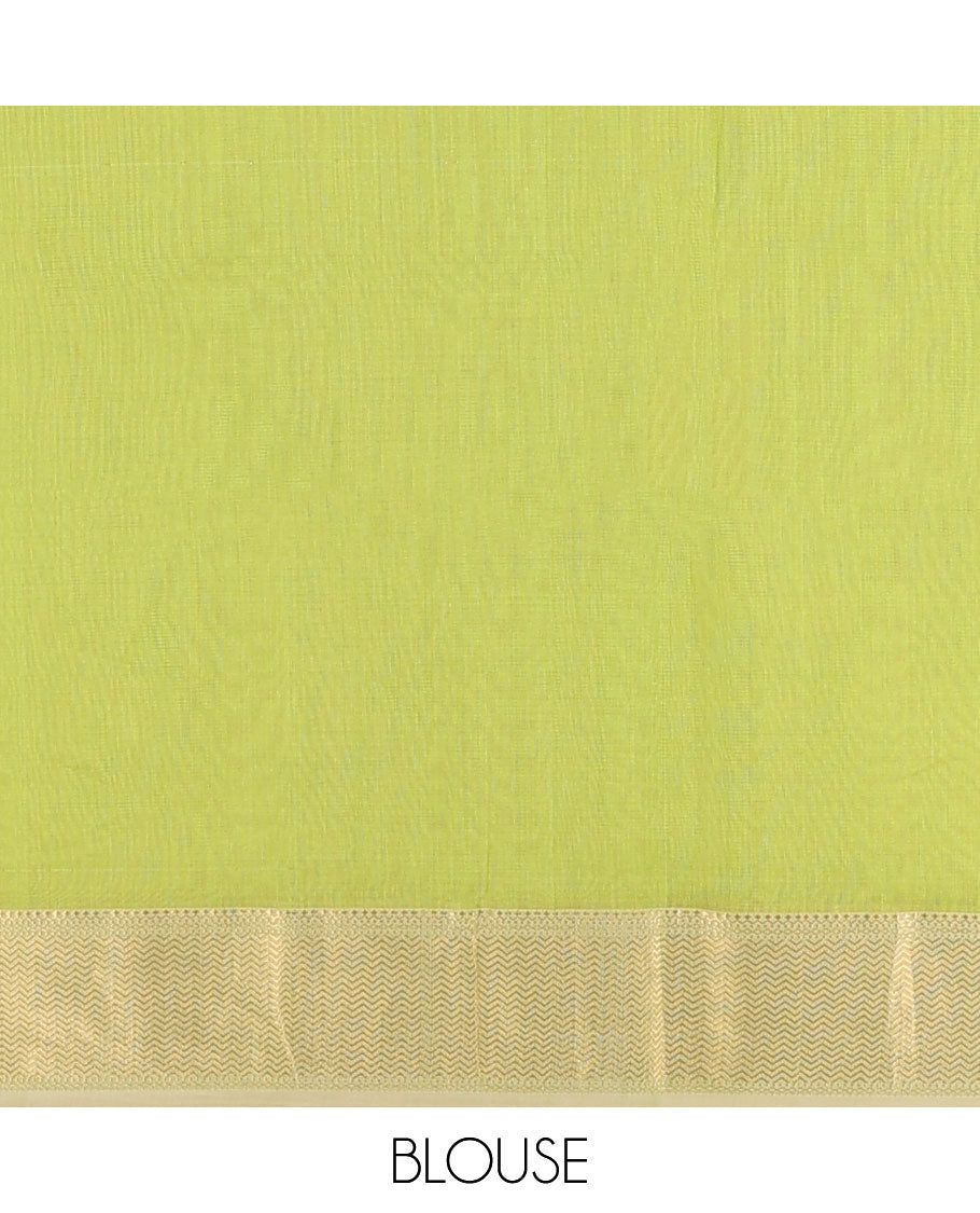 Green maheshwari cotton saree with contrast zari border & striped zari pallu