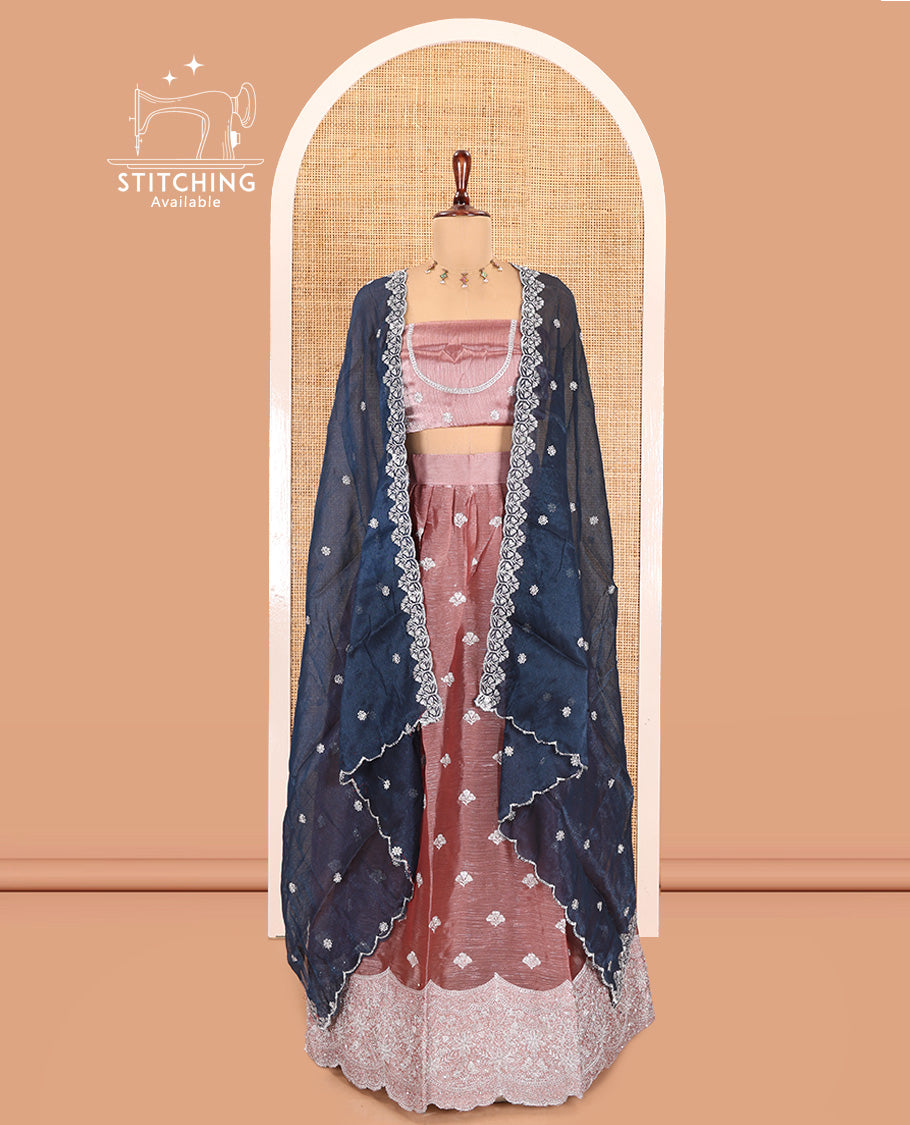 Onion Pink Velvet Organza Half-Saree
