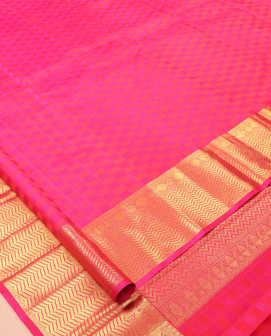 Pink Embossed Parampara Silk Saree, a Zari Border of Mayil, Mayil, and Vanki Designs, Vanki Pallu, and a Matching Blouse