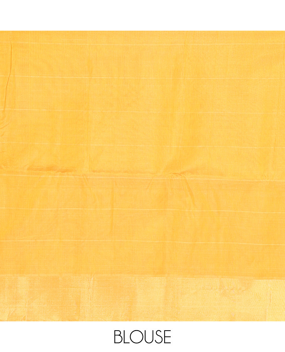 Yellow Silk Cotton Saree, Subtly Sparkled With Butta Enclosed Checks On Its, Subtle Bavanji Border, Grand Jaal Pallu and Paired with a Matching Blouse