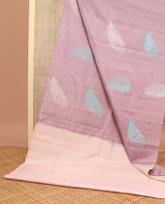 Borderless mauve buttas kancheepuram silk sareee with geometric design pallu