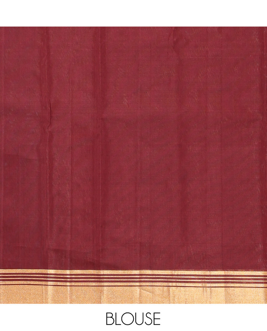 Blue Silk Cotton Saree, Graced with Meena Buttas, a Contrast Zari Border, Intricate Pallu, and a Contrast Blouse