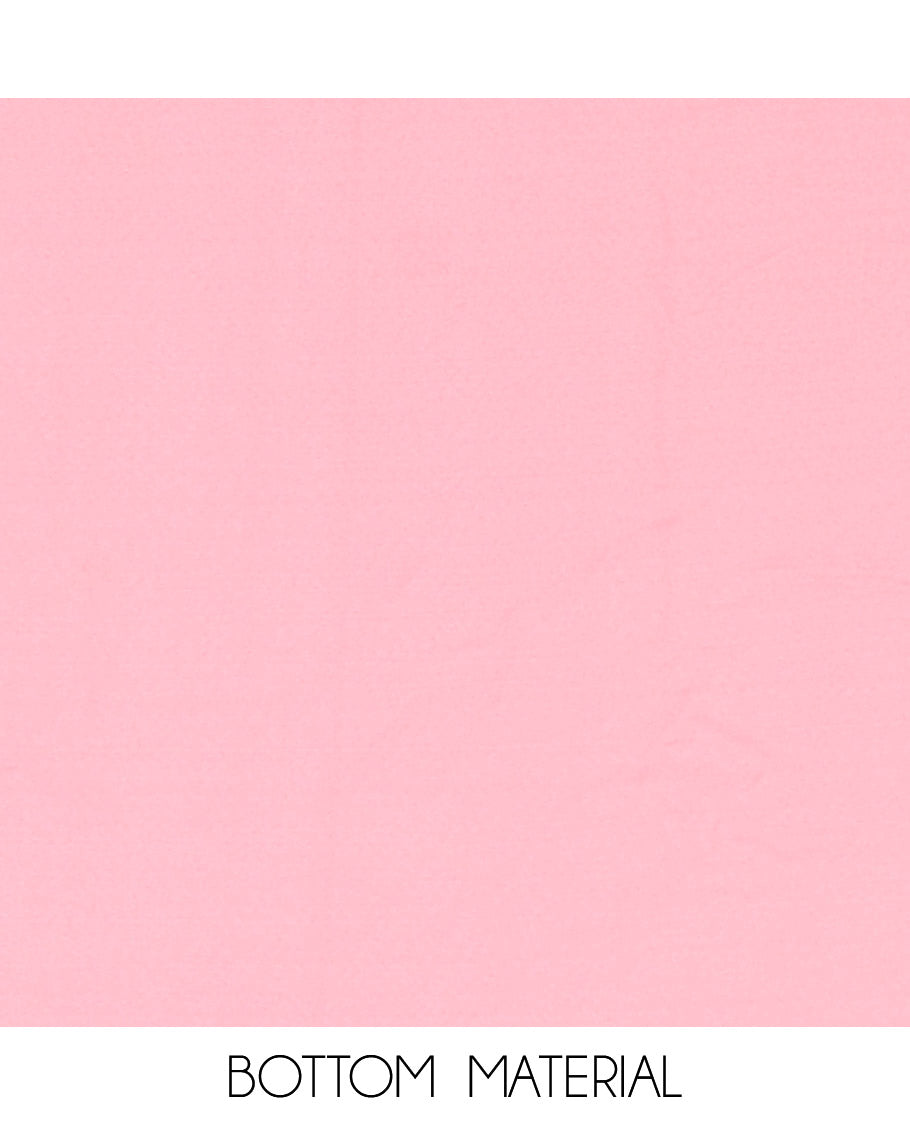 Pink Material Chudidar Set Features Sequin Embroidered Georgette Top, a Plain American Crepe Bottom, and a Scallop Dupatta Embellished with Floral Vine Embroidery