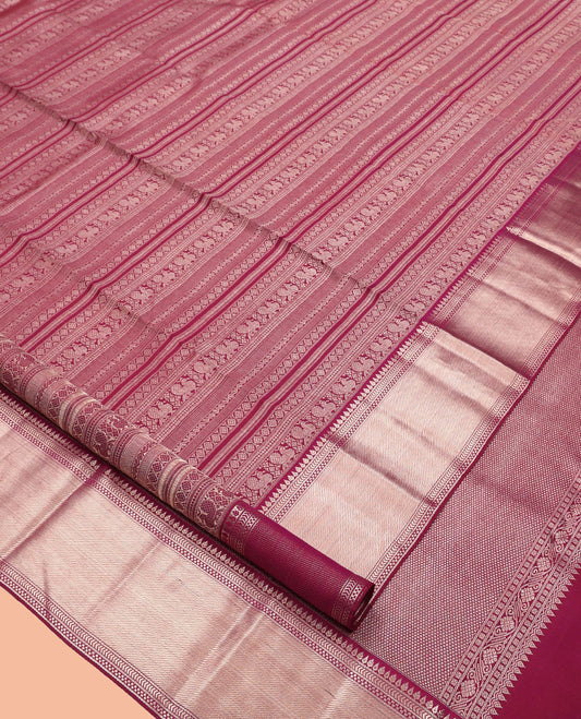 Wine Kanchipuram Wedding Silk Saree, Meticulously Woven with Jacquard Design, a Self-Border of Thilakam, Kathir, and Geometric Designs, Grand Pallu, and a Matching Blouse