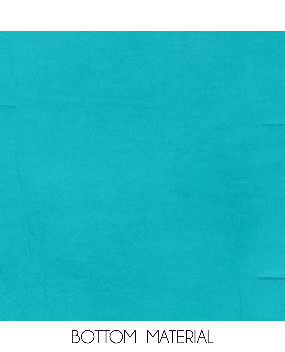 Black and rama material chudidar set, sun brust and chakra motifs hand block printed Viscose georgette top, contrast bottom, and hand block printed viscose georgette dupatta