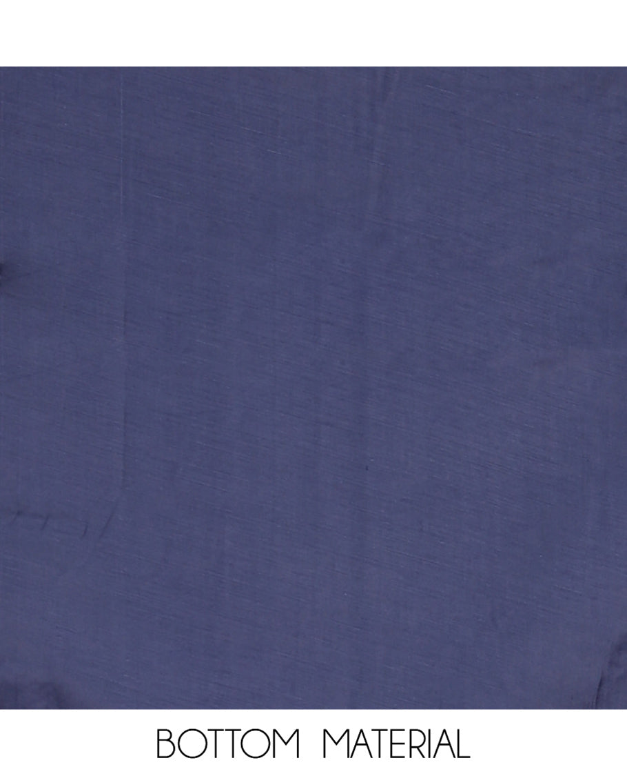 Blue Semi-Silk Material Churidar Features Zari Buttas Skirt, a Plain Bottom, and a Floral Motif Zari Woven Dupatta