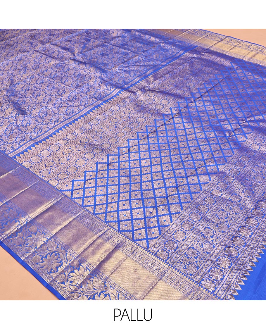 M.s Blue Kanchipuram Wedding Silk Saree