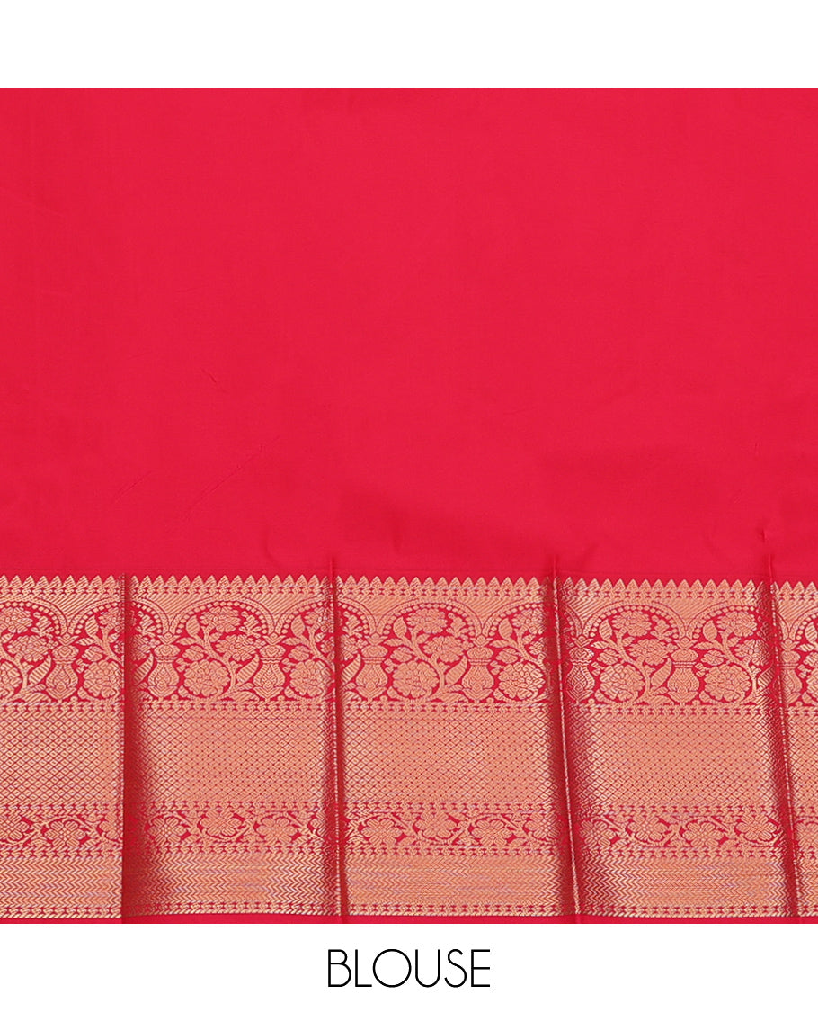 Parrot Green Budget Silk Saree, Elevated with Zari Buttas, Complemented by a Contrast Traditional Zari Border, Grand Pallu, and a Contrast Blouse