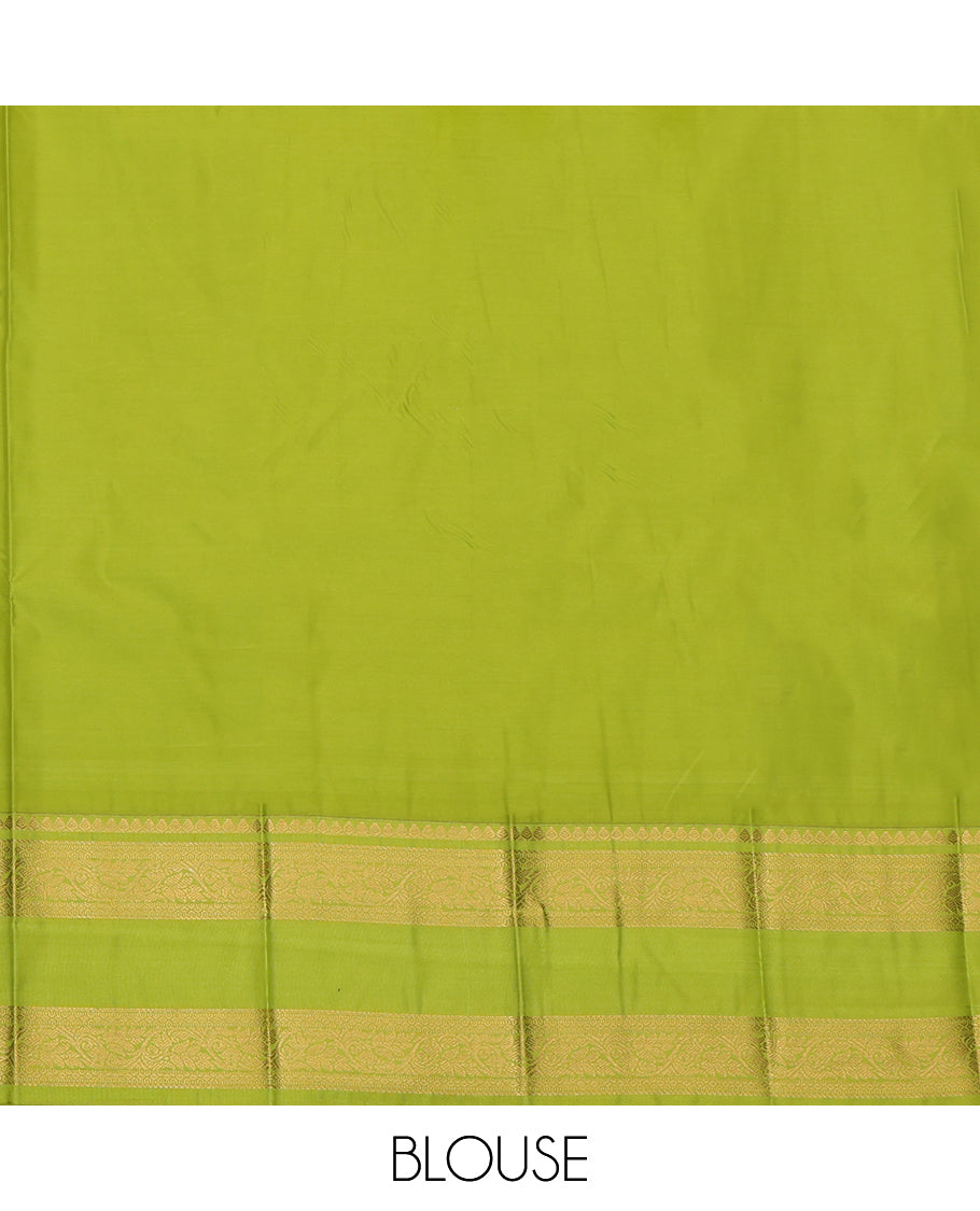 Red Budget Silk Saree, Elevated with Zari Buttas, a Contrast Traditional Zari Rettai Pettu Border, Grand Jaal Pallu, and a Contrast Blouse