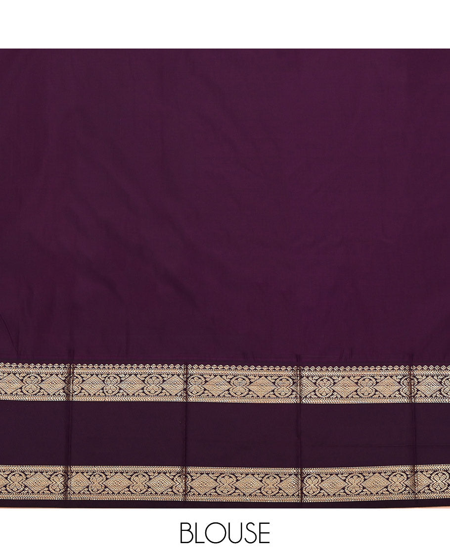 Orange Budget Silk Saree, Elevated with Zari Buttas and Checks, Complemented by a Contrast Traditional Rettai Pettu Border, Grand Pallu, and a Contrast Blouse