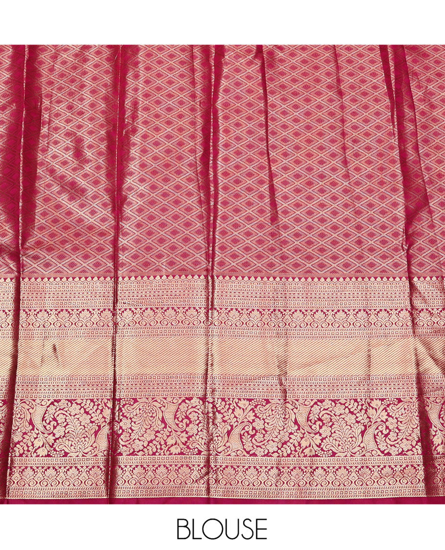 Yellow Art Silk Half-Saree, Embellished with Jacquard Design, Contrast Traditional Zari Border, Paired with a Contrast Jacquard Blouse, and an Intricate Dhavani