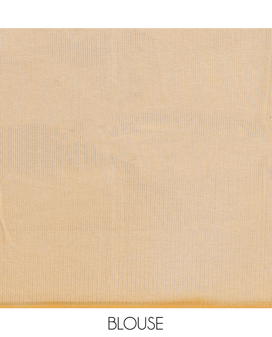 Yellow Fancy Tussar Saree, Accentuated with Stripes, a Subtle Plain Border, Plain Pallu, and a Matching Blouse