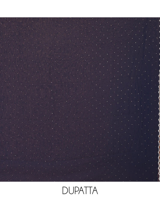 Royal blue material chudidar set, silver stone embroidered with neck bead work georgette top, santoon plain botom, and scallop swarovski stone work dupatta