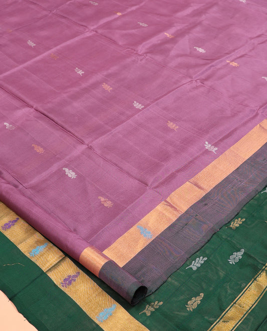 Purple Uppada Silk Saree, Beautified with Buttas, a Contrast Zari Border, Pallu of Zari Designs, and a Contrast Blouse