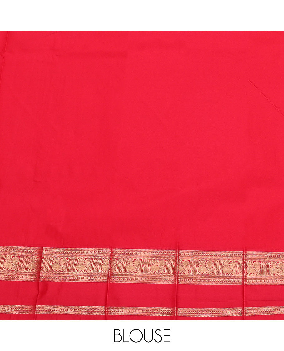 Maroon Budget Silk Saree, Adorned with Zari Buttas, Complemented by a Contrast Traditional Zari Rettai Pettu Border, Intricately Designed Pallu, and a Contrast Blouse