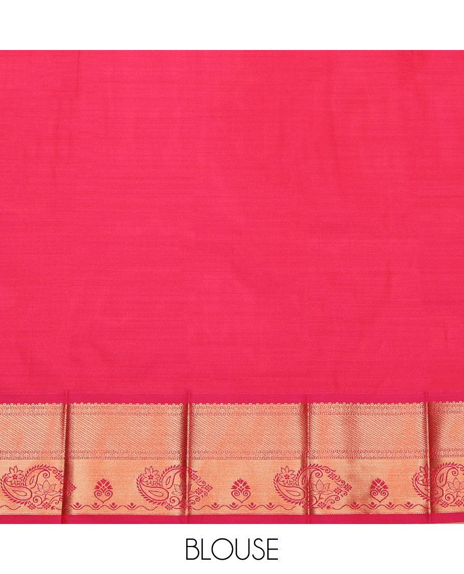 Green Budget Silk Saree, Ornamented with Jacquard, Complemented by Contrast Traditional Zari Border, Intricate Pallu, and a Contrast Blouse