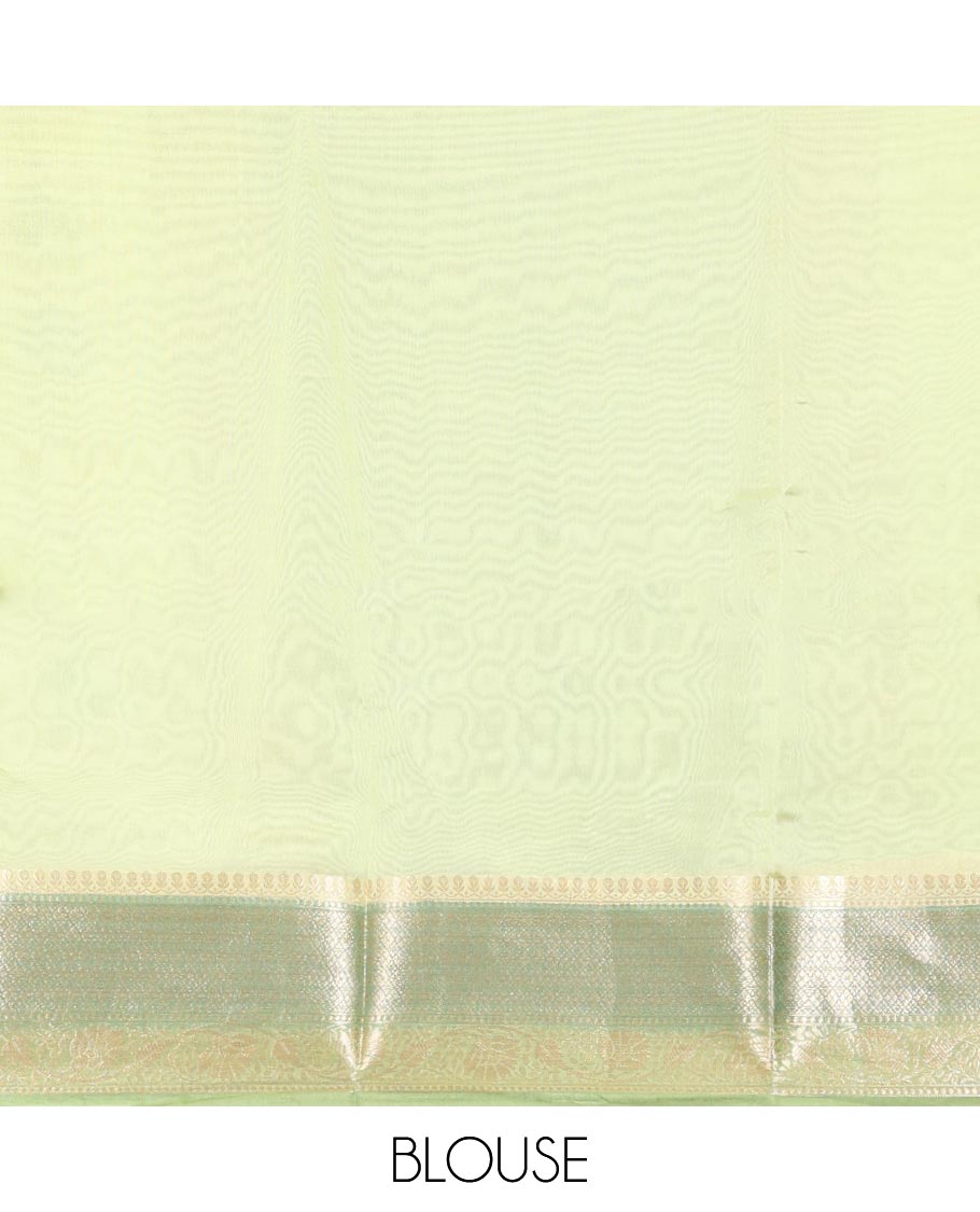 Green Dupion Silk Saree, Graced with Rangkat-Style Mughal Designs, a Contrast Traditional Zari Border, Ogee Pallu, and a Contrast Blouse