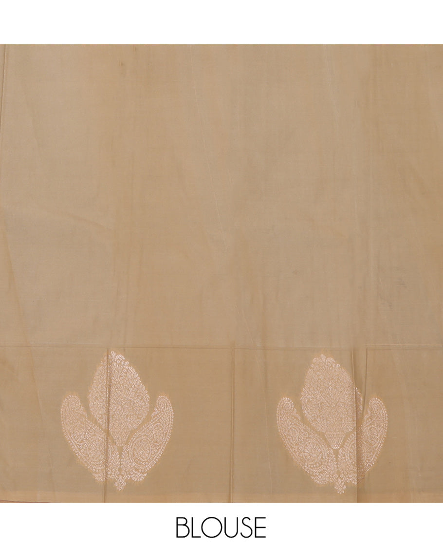 Brown Budget Silk Saree, Graced with Zari Buttas and Stripes, a Contrast Zari Border, Grand Pallu, and a Contrast Blouse